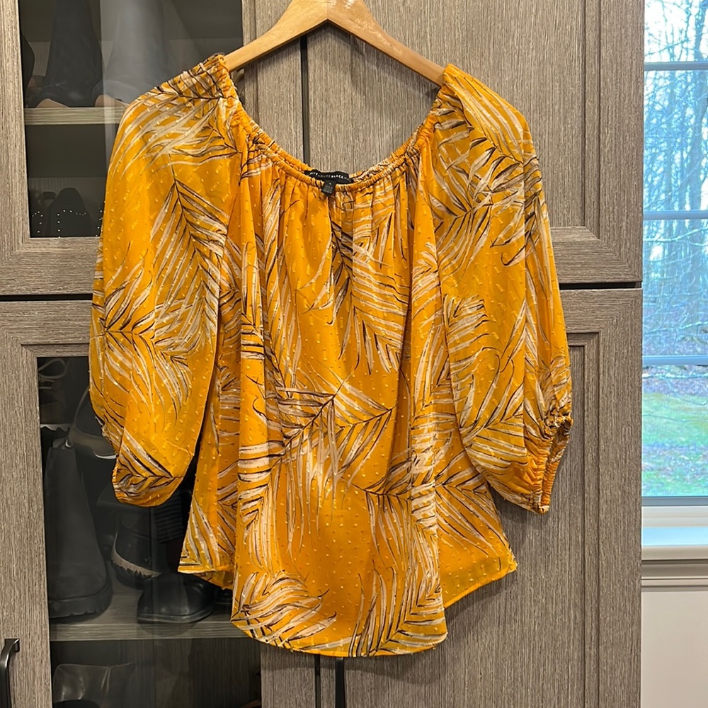 Orange tropical blouse, White House Black Market. Worn once.